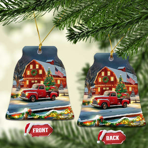 Vintage Red Truck Christmas Christmas Ceramic Ornament Patriotic Holiday Country Barn with Wreath American Flag TS02 Bell Flake Christmas Print Your Wear