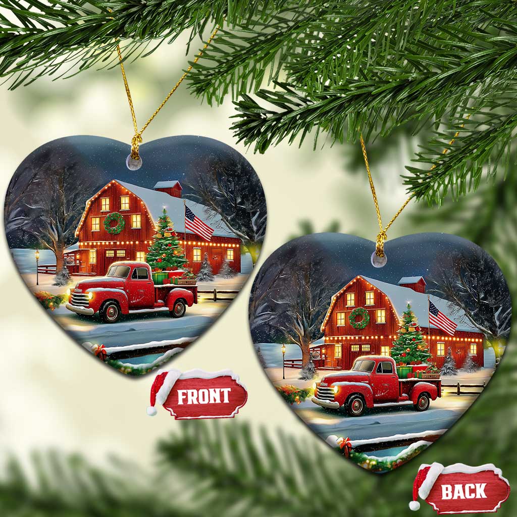 Vintage Red Truck Christmas Christmas Ceramic Ornament Patriotic Holiday Country Barn with Wreath American Flag TS02 Heart Christmas Print Your Wear