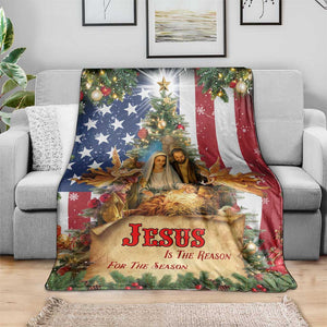 Patriotic Nativity Christmas Scene Throw Blanket Jesus Is the Reason for the Season American Flag and Angels TS02 Print Your Wear