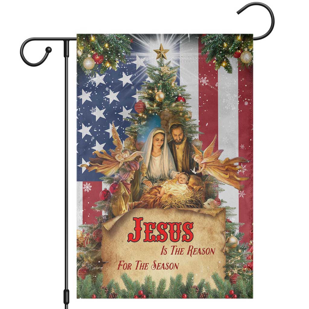 Patriotic Nativity Christmas Scene Garden Flag Jesus Is the Reason for the Season American Flag and Angels TS02 Christmas Print Your Wear