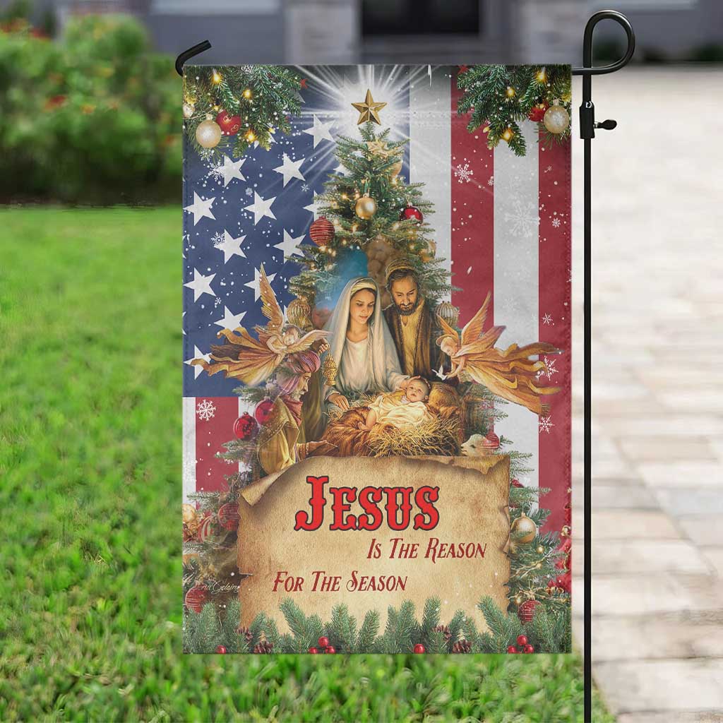 Patriotic Nativity Christmas Scene Garden Flag Jesus Is the Reason for the Season American Flag and Angels TS02 Print Your Wear