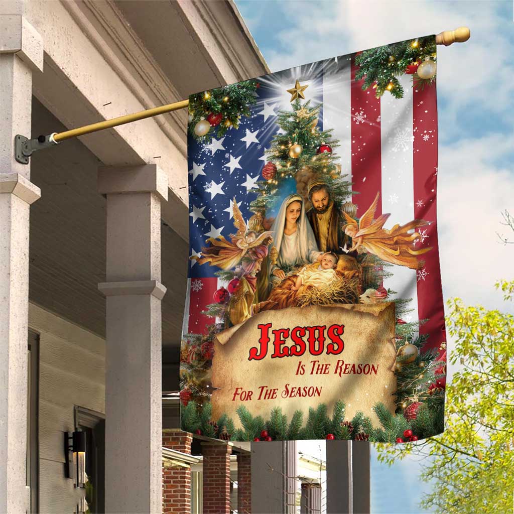 Patriotic Nativity Christmas Scene Garden Flag Jesus Is the Reason for the Season American Flag and Angels TS02 Print Your Wear