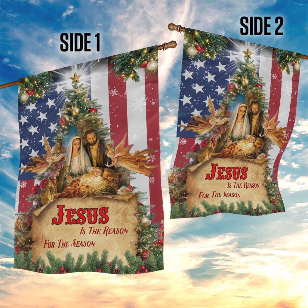 Patriotic Nativity Christmas Scene Garden Flag Jesus Is the Reason for the Season American Flag and Angels TS02 Print Your Wear