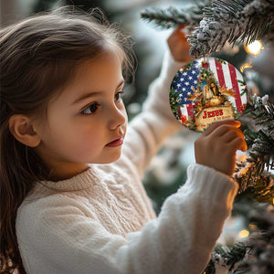 Patriotic Nativity Christmas Scene Christmas Ceramic Ornament Jesus Is the Reason for the Season American Flag and Angels TS02 Print Your Wear