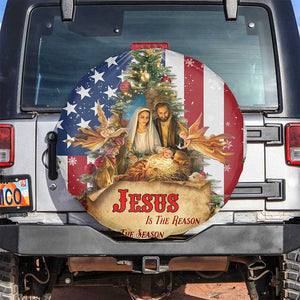 Patriotic Nativity Christmas Scene Spare Tire Cover Jesus Is the Reason for the Season American Flag and Angels TS02 No hole Christmas Print Your Wear