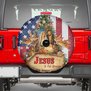 Patriotic Nativity Christmas Scene Spare Tire Cover Jesus Is the Reason for the Season American Flag and Angels TS02 Christmas Print Your Wear