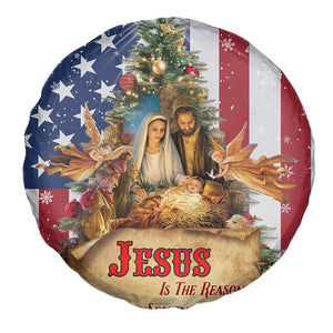 Patriotic Nativity Christmas Scene Spare Tire Cover Jesus Is the Reason for the Season American Flag and Angels TS02 Print Your Wear