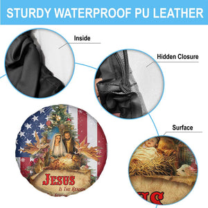 Patriotic Nativity Christmas Scene Spare Tire Cover Jesus Is the Reason for the Season American Flag and Angels TS02 Print Your Wear