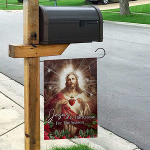 Sacred Heart of Jesus Christmas Garden Flag Jesus Is the Reason for the Season Radiant Glow Poinsettias TS02 Print Your Wear