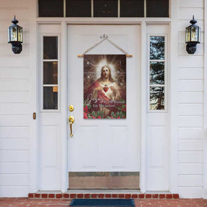 Sacred Heart of Jesus Christmas Garden Flag Jesus Is the Reason for the Season Radiant Glow Poinsettias TS02 Print Your Wear