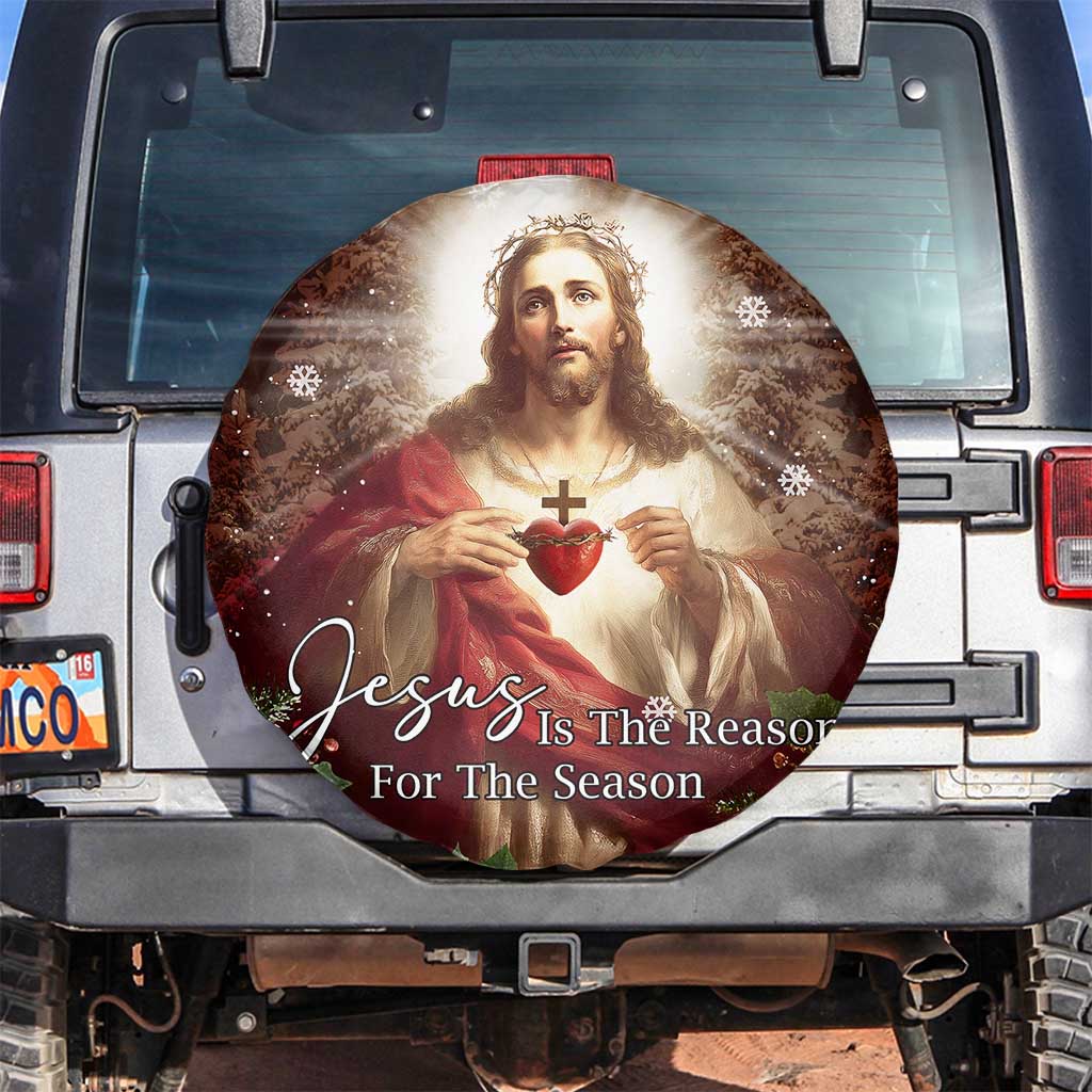 Sacred Heart of Jesus Christmas Spare Tire Cover Jesus Is the Reason for the Season Radiant Glow Poinsettias TS02 No hole Christmas Print Your Wear