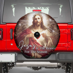 Sacred Heart of Jesus Christmas Spare Tire Cover Jesus Is the Reason for the Season Radiant Glow Poinsettias TS02 Christmas Print Your Wear
