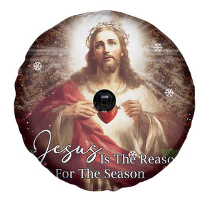 Sacred Heart of Jesus Christmas Spare Tire Cover Jesus Is the Reason for the Season Radiant Glow Poinsettias TS02 Print Your Wear