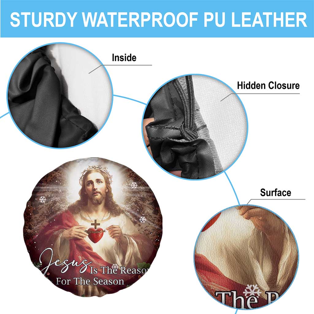 Sacred Heart of Jesus Christmas Spare Tire Cover Jesus Is the Reason for the Season Radiant Glow Poinsettias TS02 Print Your Wear