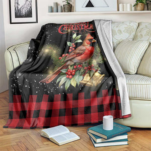 Merry Christmas Cardinal Throw Blanket Buffalo Plaid Holiday Redbird Holly and Bells TS02 Print Your Wear