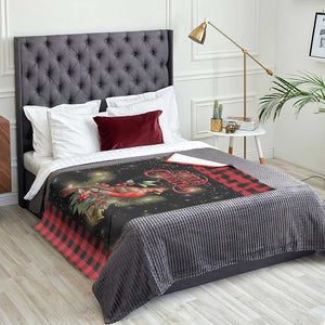 Merry Christmas Cardinal Throw Blanket Buffalo Plaid Holiday Redbird Holly and Bells TS02 Print Your Wear