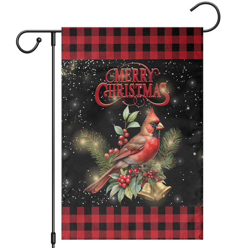 Merry Christmas Cardinal Garden Flag Buffalo Plaid Holiday Redbird Holly and Bells TS02 Christmas Print Your Wear