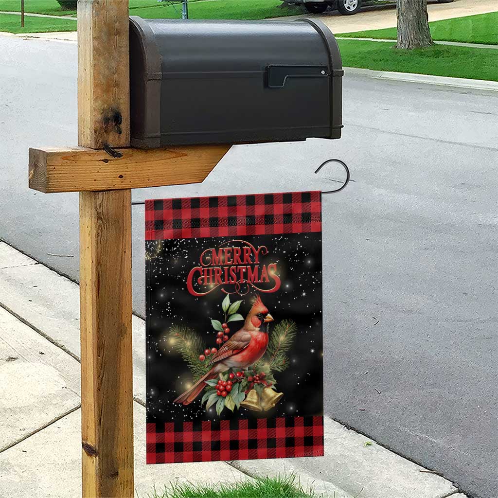 Merry Christmas Cardinal Garden Flag Buffalo Plaid Holiday Redbird Holly and Bells TS02 Print Your Wear