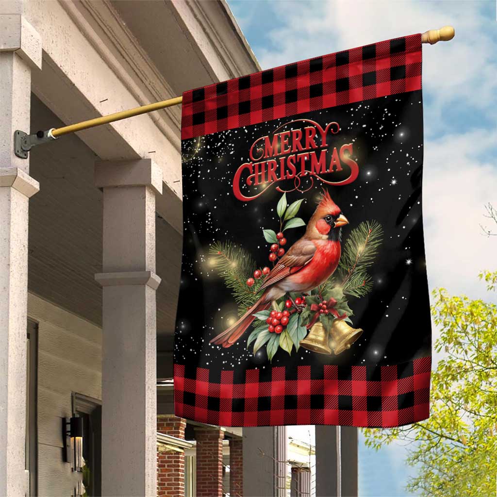 Merry Christmas Cardinal Garden Flag Buffalo Plaid Holiday Redbird Holly and Bells TS02 Print Your Wear