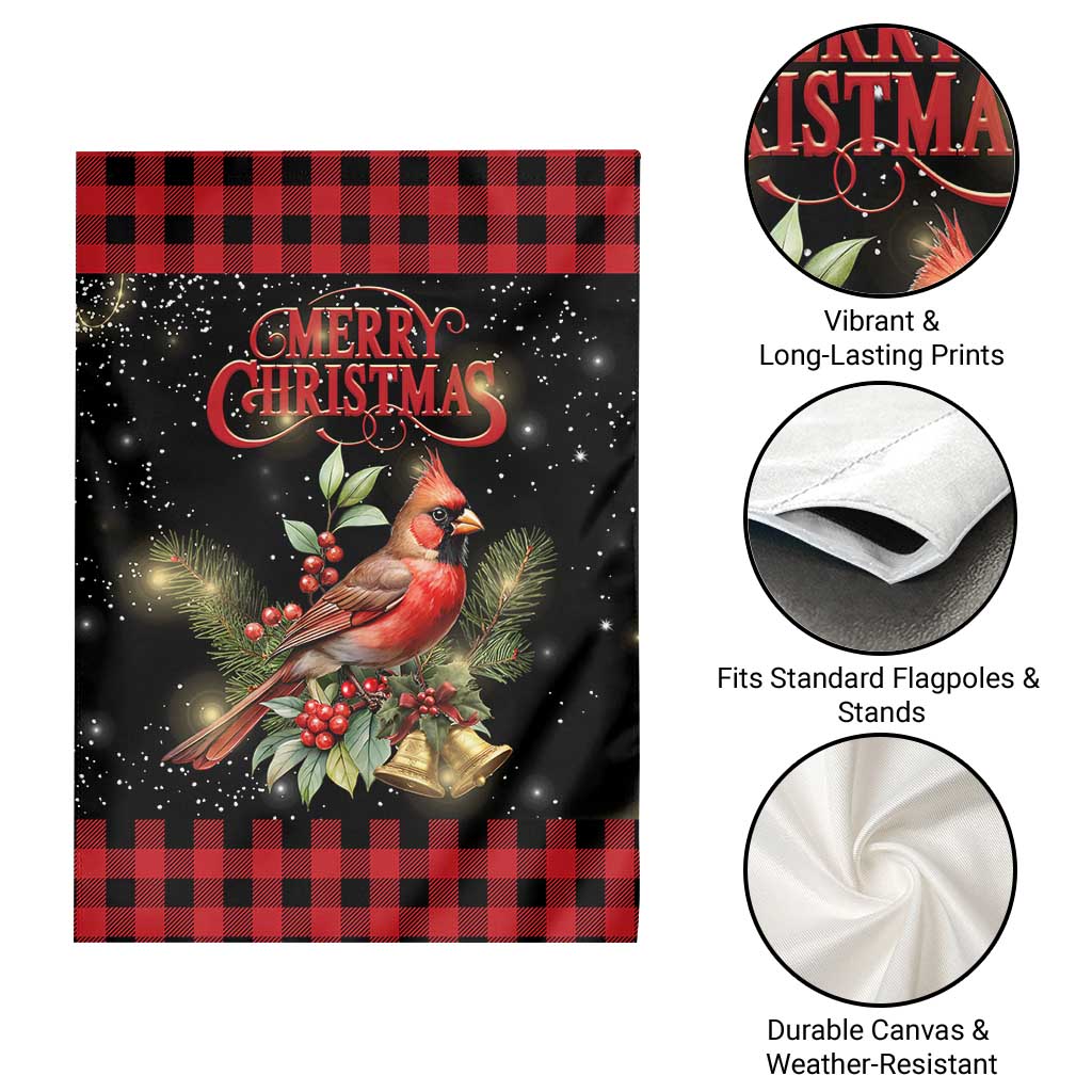 Merry Christmas Cardinal Garden Flag Buffalo Plaid Holiday Redbird Holly and Bells TS02 Print Your Wear