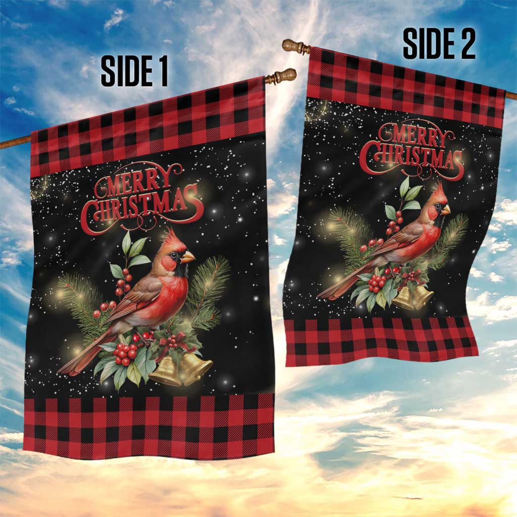 Merry Christmas Cardinal Garden Flag Buffalo Plaid Holiday Redbird Holly and Bells TS02 Print Your Wear