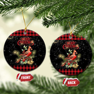 Merry Christmas Cardinal Christmas Ceramic Ornament Buffalo Plaid Holiday Redbird Holly and Bells TS02 Circle Christmas Print Your Wear