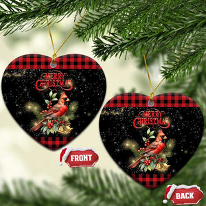 Merry Christmas Cardinal Christmas Ceramic Ornament Buffalo Plaid Holiday Redbird Holly and Bells TS02 Heart Christmas Print Your Wear