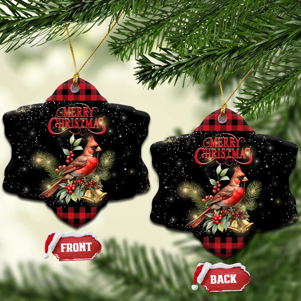 Merry Christmas Cardinal Christmas Ceramic Ornament Buffalo Plaid Holiday Redbird Holly and Bells TS02 Snow Flake Christmas Print Your Wear