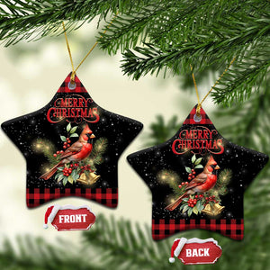 Merry Christmas Cardinal Christmas Ceramic Ornament Buffalo Plaid Holiday Redbird Holly and Bells TS02 Star Christmas Print Your Wear