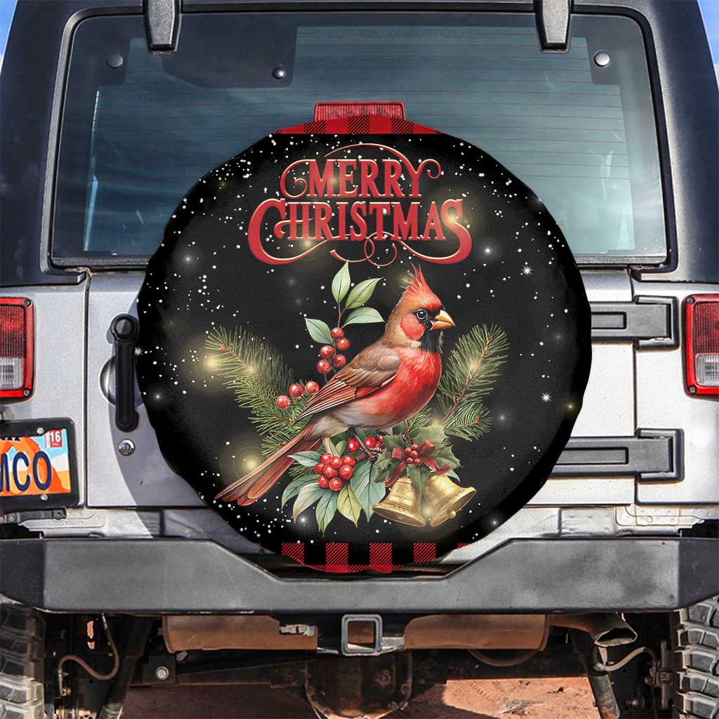 Merry Christmas Cardinal Spare Tire Cover Buffalo Plaid Holiday Redbird Holly and Bells TS02 No hole Christmas Print Your Wear