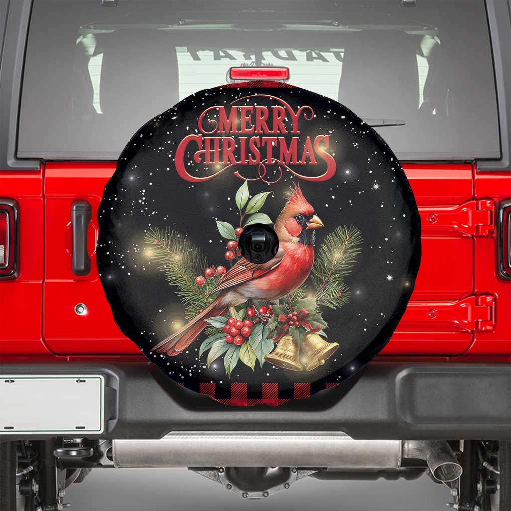 Merry Christmas Cardinal Spare Tire Cover Buffalo Plaid Holiday Redbird Holly and Bells TS02 Christmas Print Your Wear