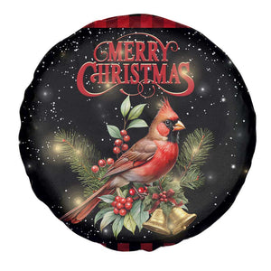 Merry Christmas Cardinal Spare Tire Cover Buffalo Plaid Holiday Redbird Holly and Bells TS02 Print Your Wear