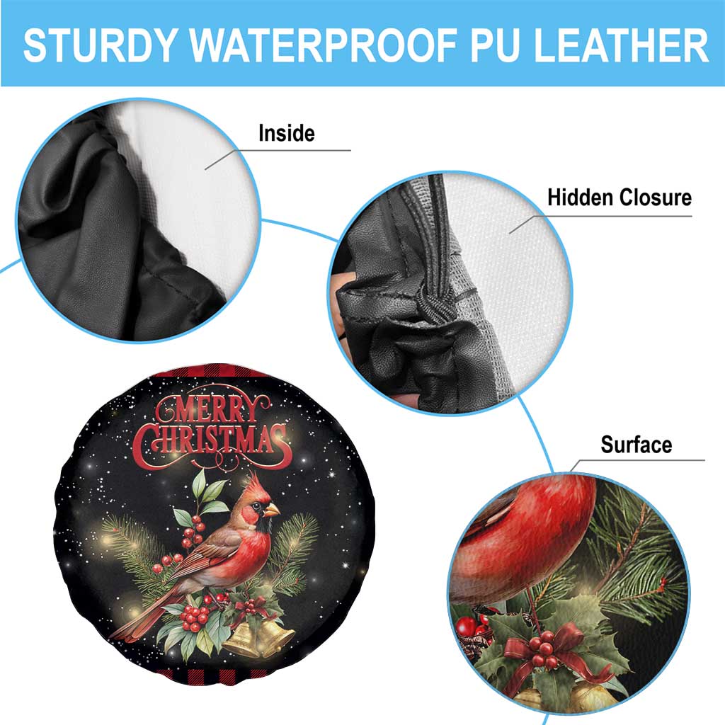 Merry Christmas Cardinal Spare Tire Cover Buffalo Plaid Holiday Redbird Holly and Bells TS02 Print Your Wear