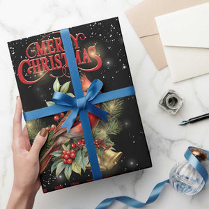 Merry Christmas Cardinal Wrapping Paper Roll Buffalo Plaid Holiday Redbird Holly and Bells TS02 Print Your Wear