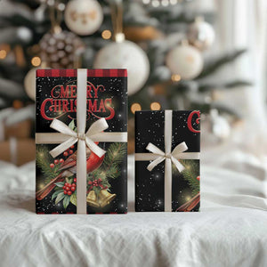 Merry Christmas Cardinal Wrapping Paper Roll Buffalo Plaid Holiday Redbird Holly and Bells TS02 Print Your Wear