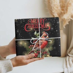 Merry Christmas Cardinal Wrapping Paper Roll Buffalo Plaid Holiday Redbird Holly and Bells TS02 Print Your Wear