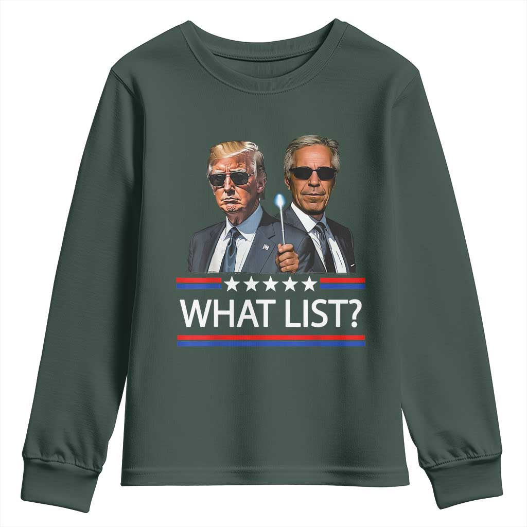 Funny Political Conspiracy Parody Youth Sweatshirt What List Men in Black Meme TS02 Dark Forest Green Print Your Wear