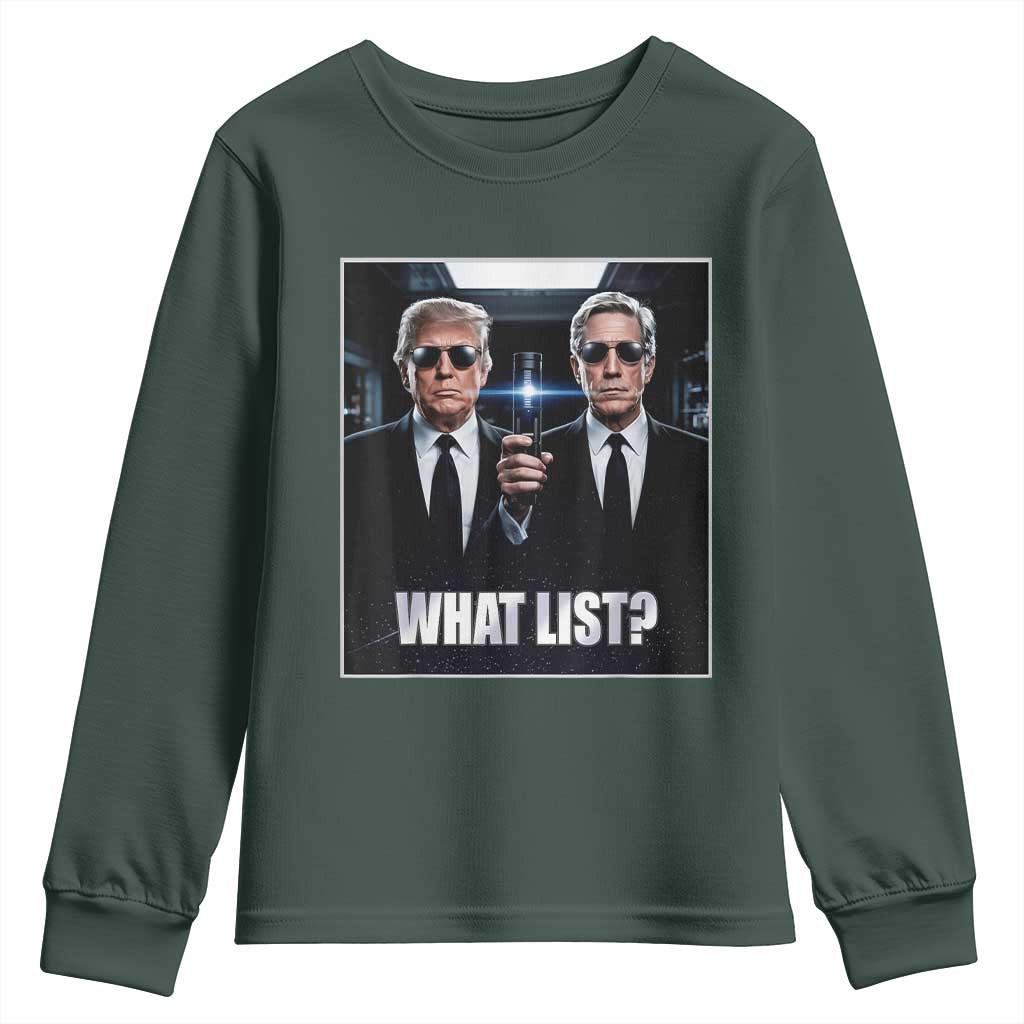 What List Dark Political Humor Youth Sweatshirt Funny Political Conspiracy Parody TS02 Dark Forest Green Print Your Wear