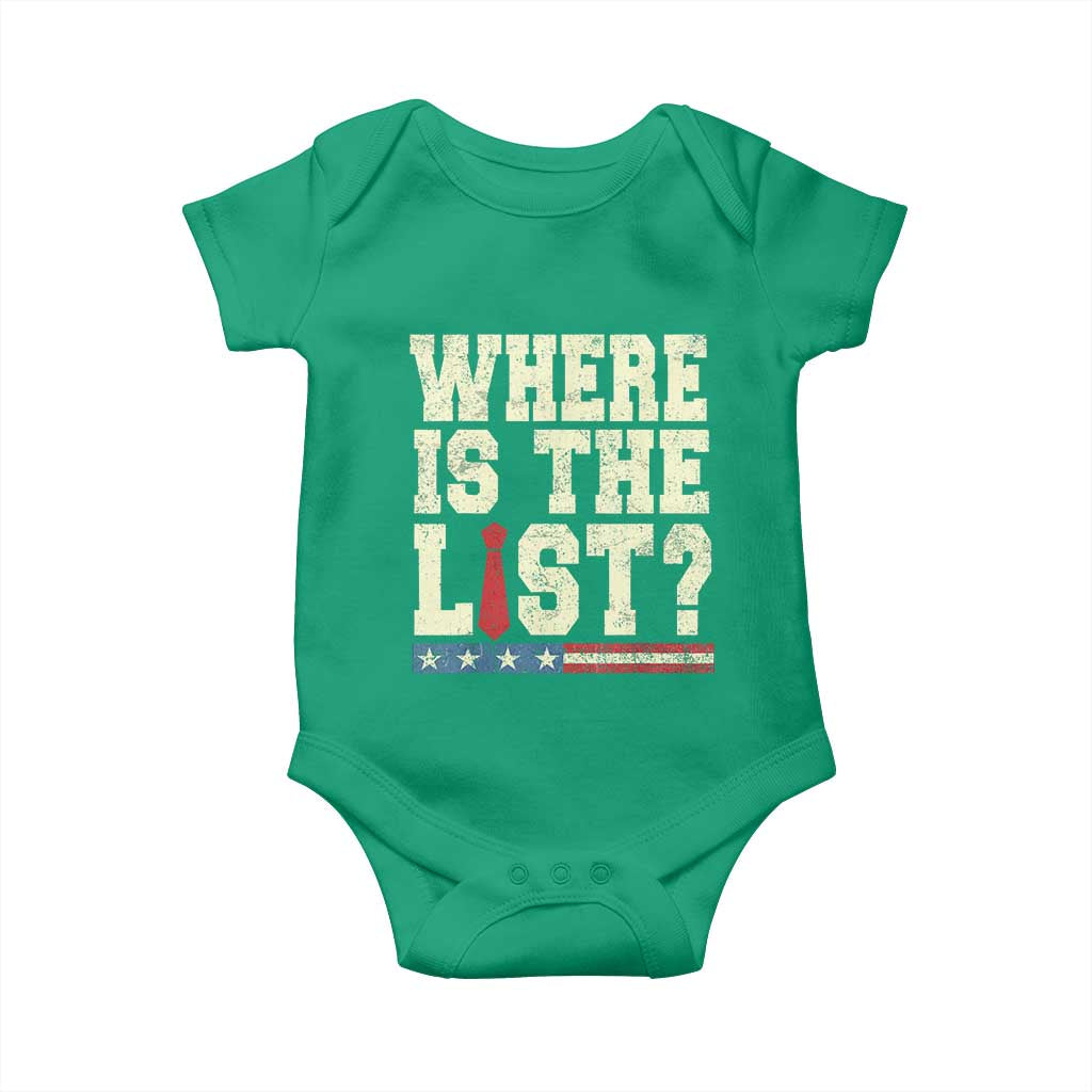 Where Is The List Baby Onesie Funny Political Conspiracy Parody TS02 Irish Green Print Your Wear