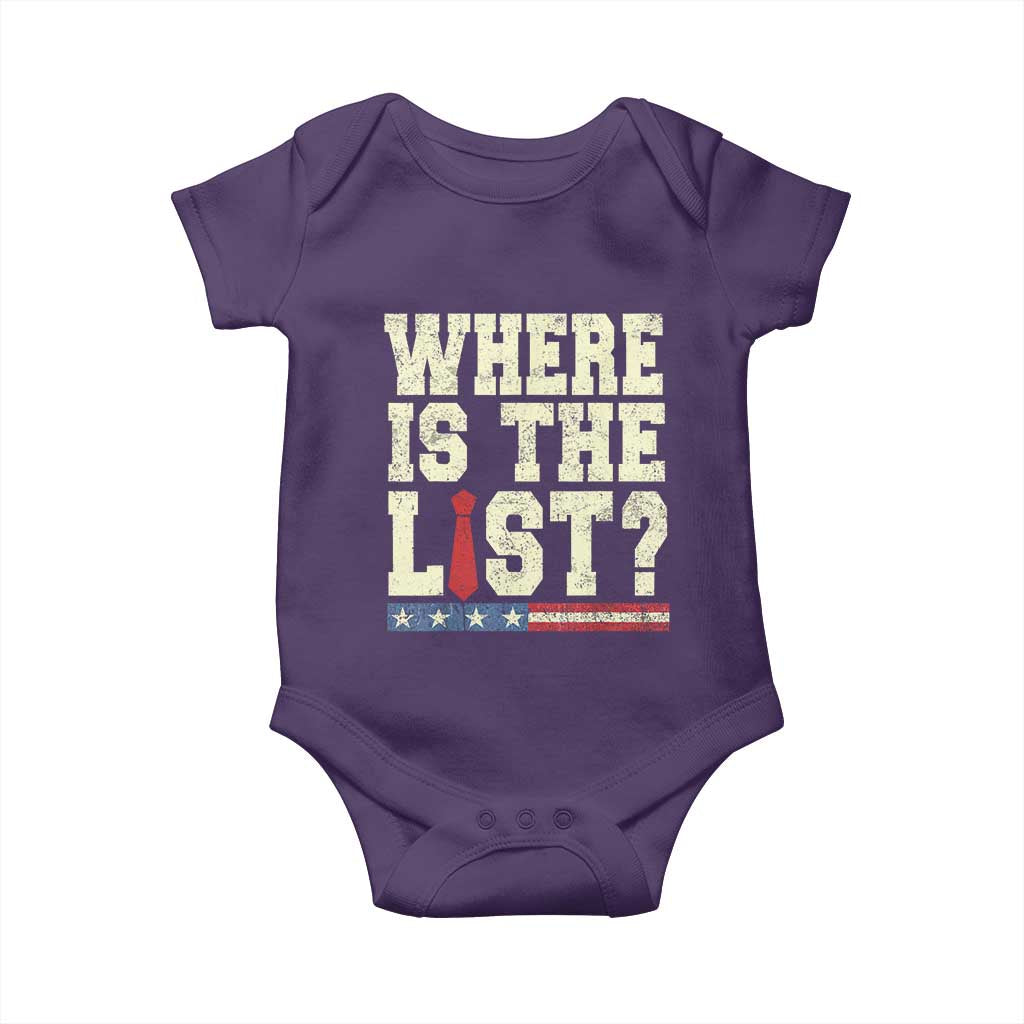 Where Is The List Baby Onesie Funny Political Conspiracy Parody TS02 Purple Print Your Wear