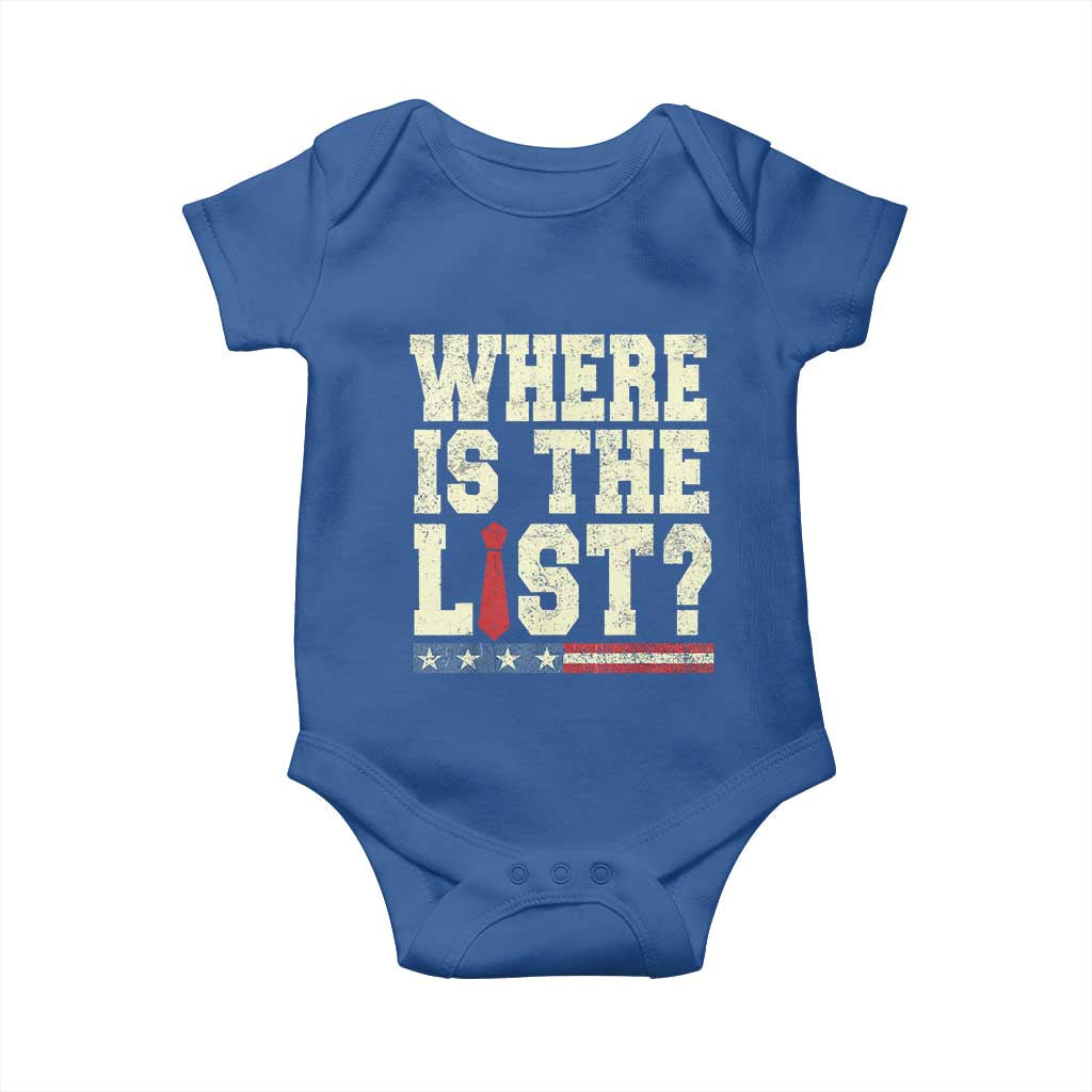 Where Is The List Baby Onesie Funny Political Conspiracy Parody TS02 Royal Blue Print Your Wear