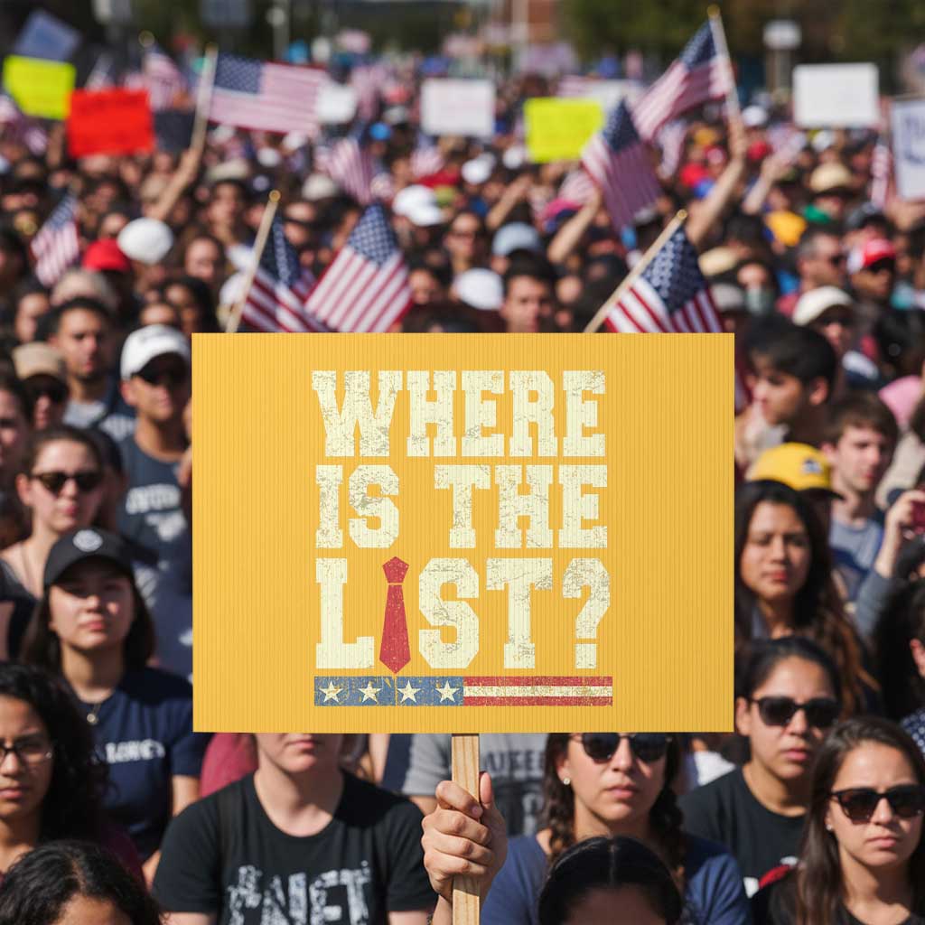 Where Is The List Protest Sign Funny Political Conspiracy Parody TS02 Horizontal 18