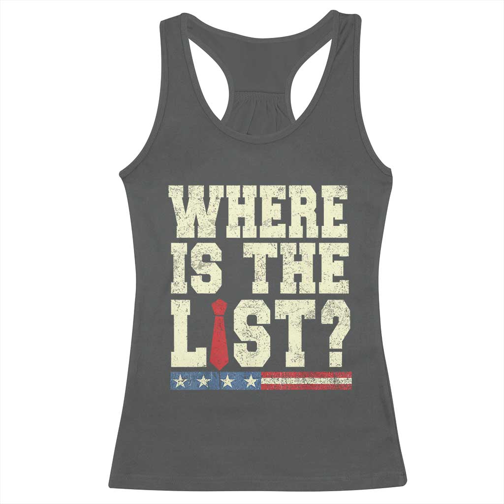 Where Is The List Racerback Tank Top Funny Political Conspiracy Parody TS02 Dark Heather Print Your Wear