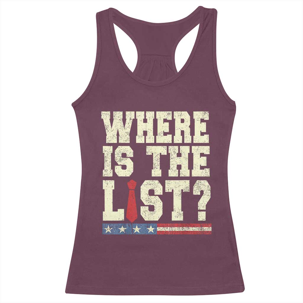 Where Is The List Racerback Tank Top Funny Political Conspiracy Parody TS02 Maroon Print Your Wear