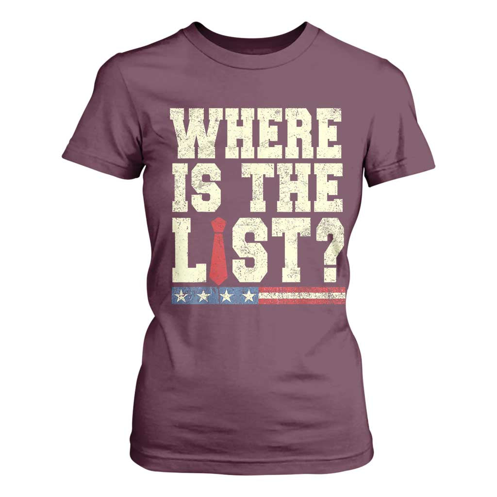 Where Is The List T Shirt For Women Funny Political Conspiracy Parody TS02 Maroon Print Your Wear