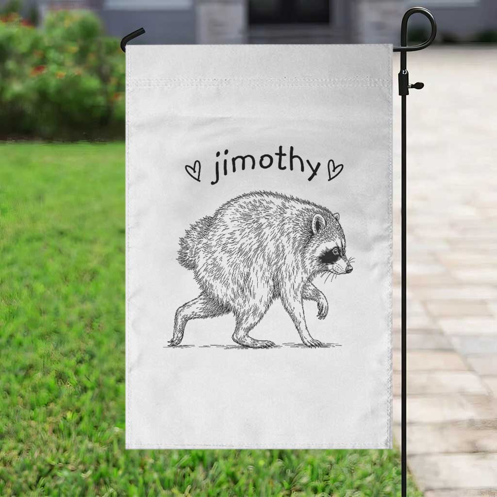 Cute Jimothy the Raccoon Hand Drawn Graphic Garden Flag Seattle Trash Panda Lover Supporter