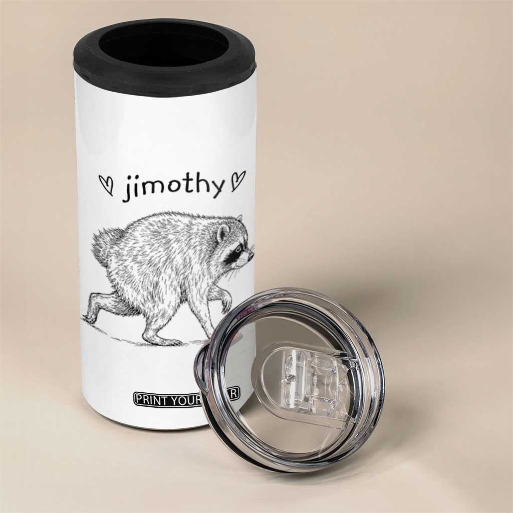 Cute Jimothy the Raccoon Hand Drawn Graphic 4 in 1 Can Cooler Tumbler Seattle Trash Panda Lover Supporter