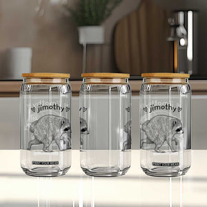 Cute Jimothy the Raccoon Hand Drawn Graphic Glass Can Seattle Trash Panda Lover Supporter