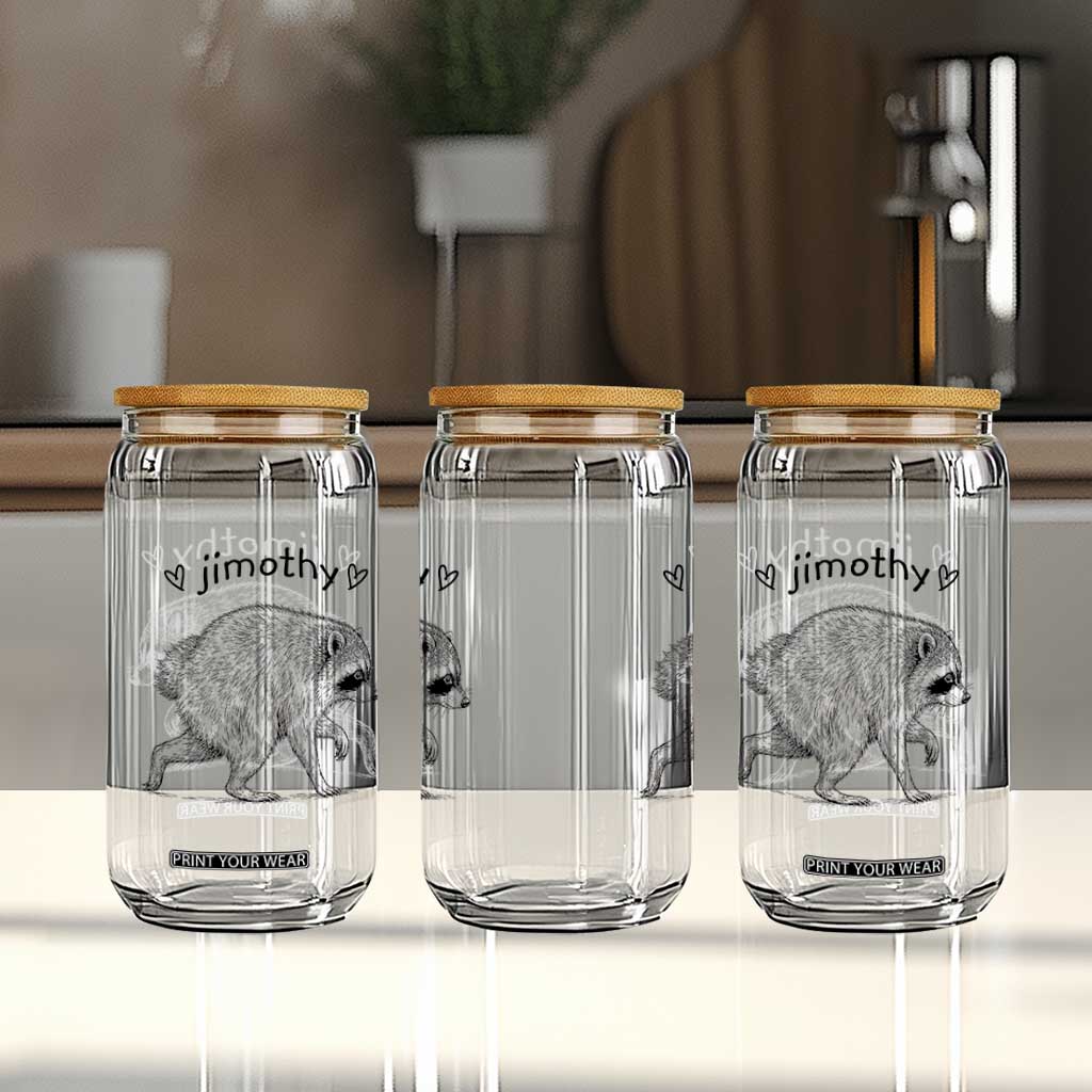 Cute Jimothy the Raccoon Hand Drawn Graphic Glass Can Seattle Trash Panda Lover Supporter