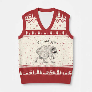 Cute Jimothy the Raccoon Hand Drawn Graphic V-Neck Knit Sweater Vest Seattle Trash Panda Lover Supporter